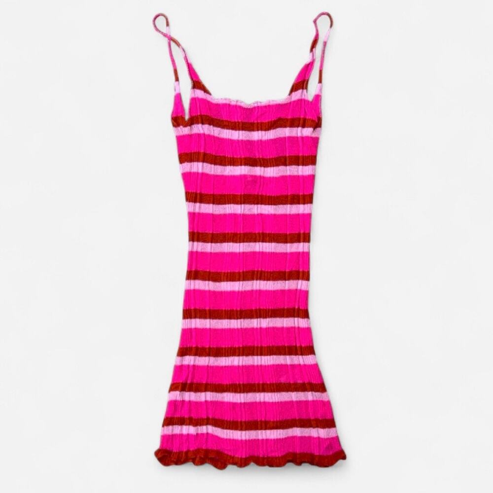 Paloma Wool Pink Knit Striped Stretchy Ultra Mini Dress